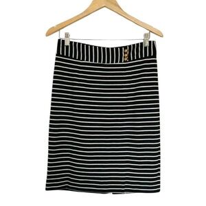 Trina Turk Women’s Black White Striped Pencil Skirt Gold button accent 6